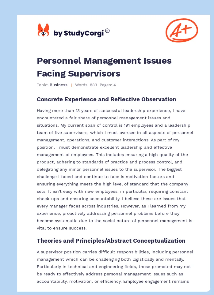 Personnel Management Issues Facing Supervisors. Page 1