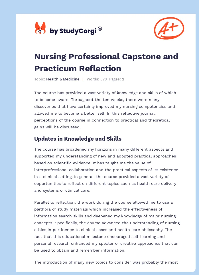 Nursing Professional Capstone and Practicum Reflection. Page 1