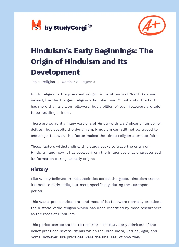 Hinduism’s Early Beginnings: The Origin of Hinduism and Its Development. Page 1