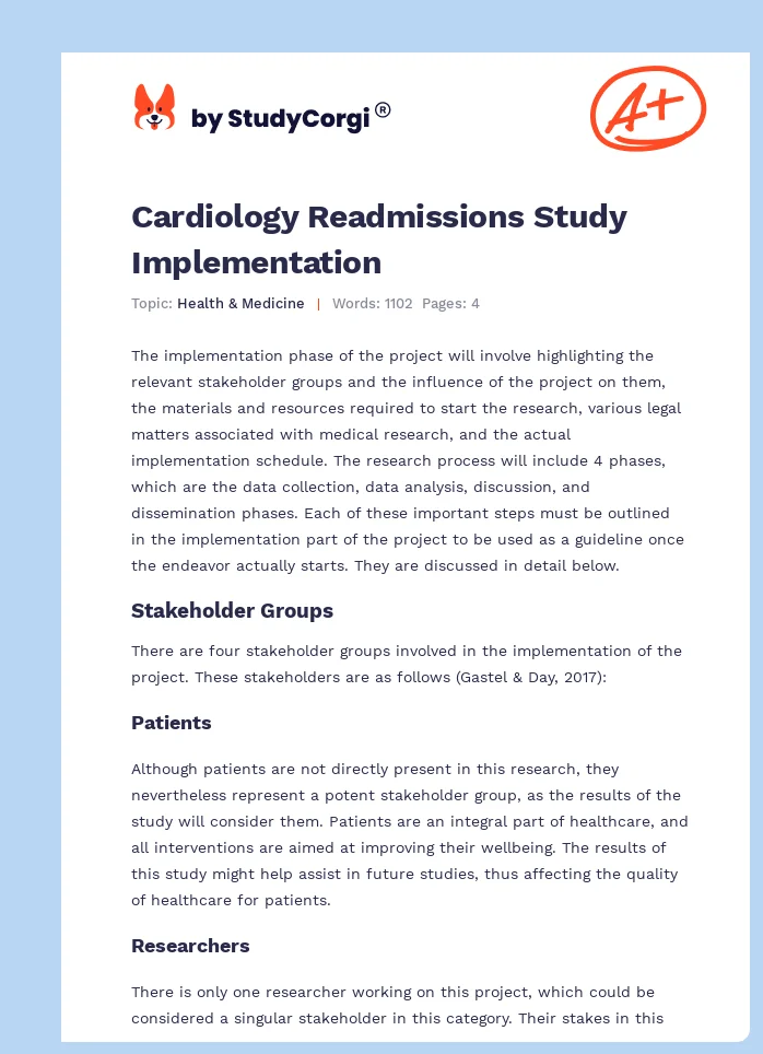 Cardiology Readmissions Study Implementation. Page 1