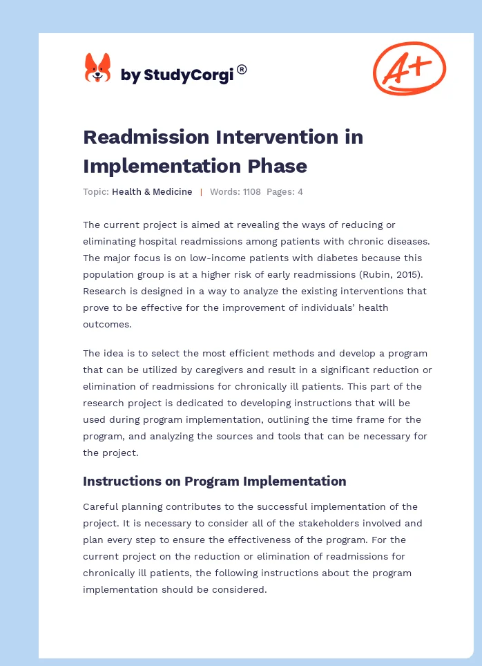 Readmission Intervention in Implementation Phase. Page 1