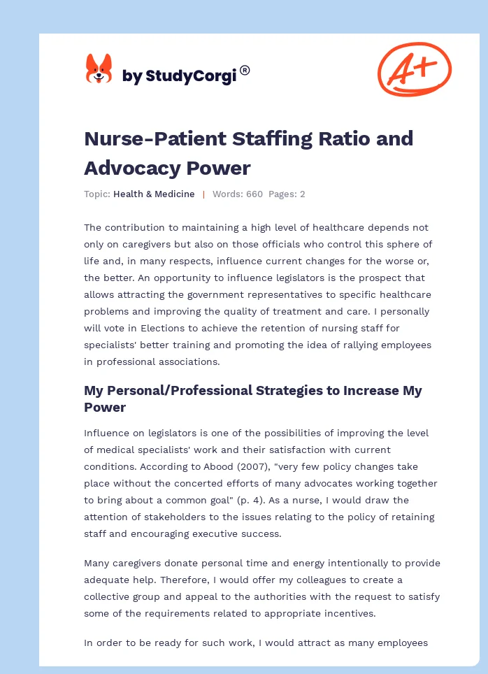 Nurse-Patient Staffing Ratio and Advocacy Power. Page 1