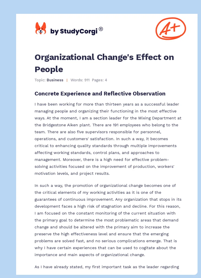 Organizational Change's Effect on People. Page 1