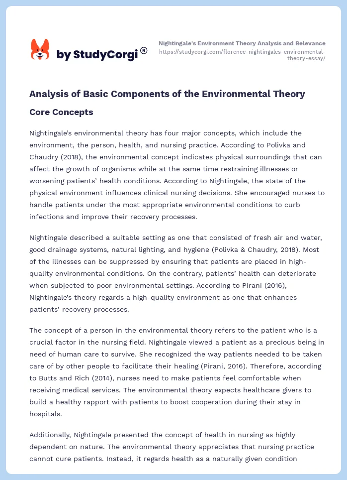 Nightingale's Environment Theory Analysis and Relevance. Page 2