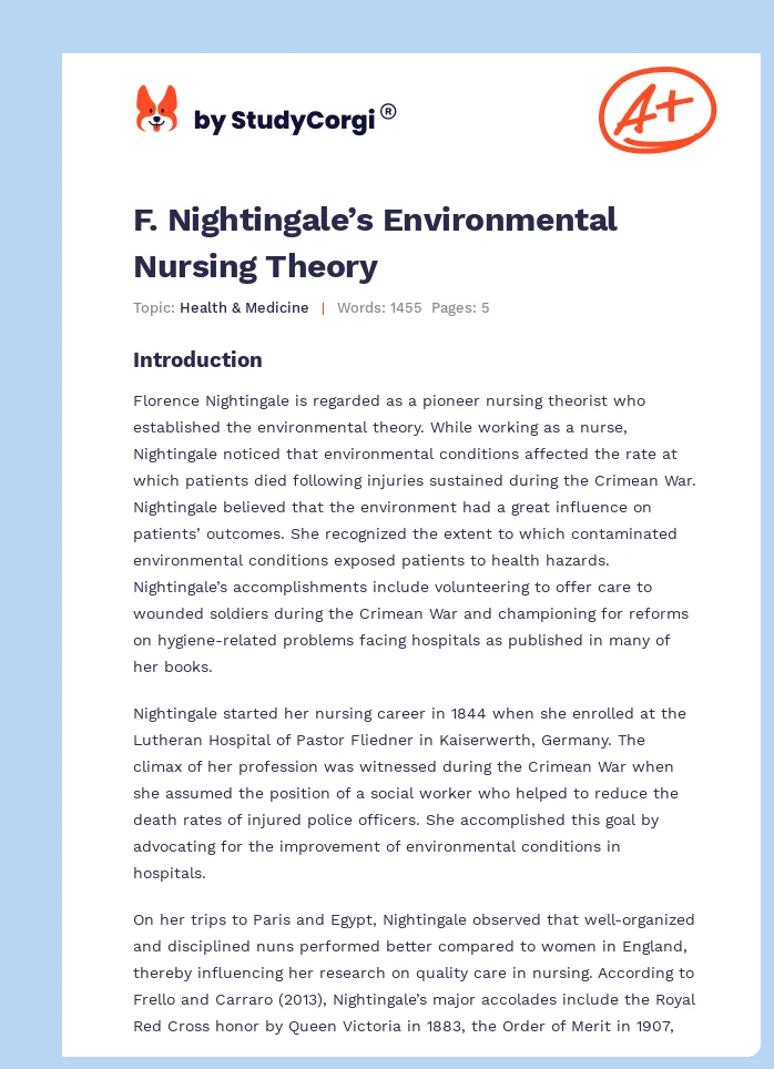 F. Nightingale’s Environmental Nursing Theory. Page 1