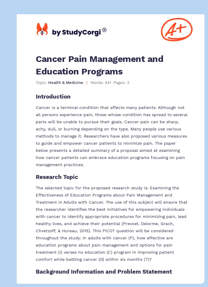 Cancer Pain Management and Education Programs. Page 1