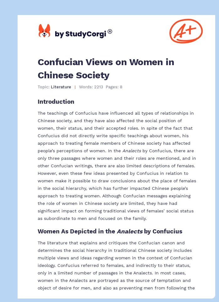 Confucian Views on Women in Chinese Society. Page 1