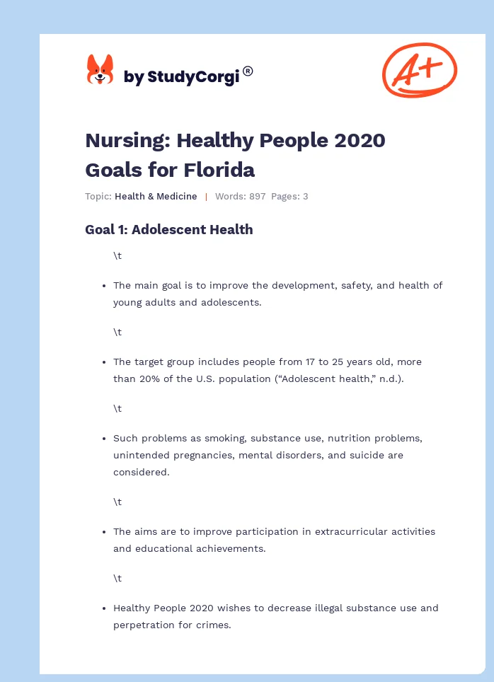 Nursing: Healthy People 2020 Goals for Florida. Page 1