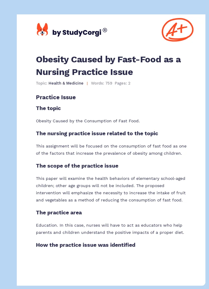 Obesity Caused by Fast-Food as a Nursing Practice Issue. Page 1
