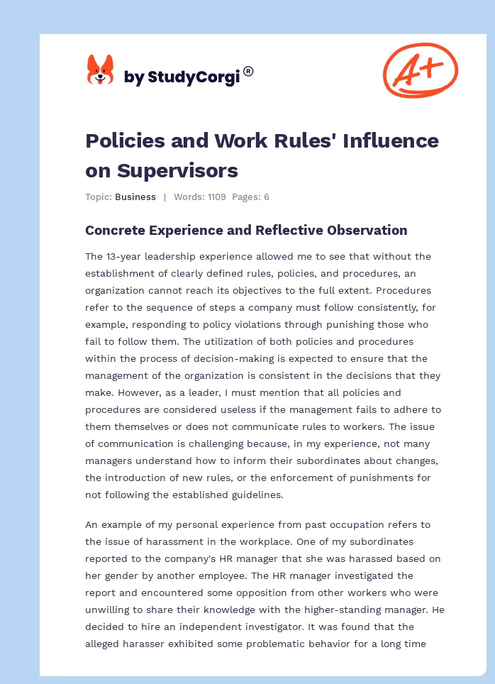 Policies and Work Rules' Influence on Supervisors. Page 1