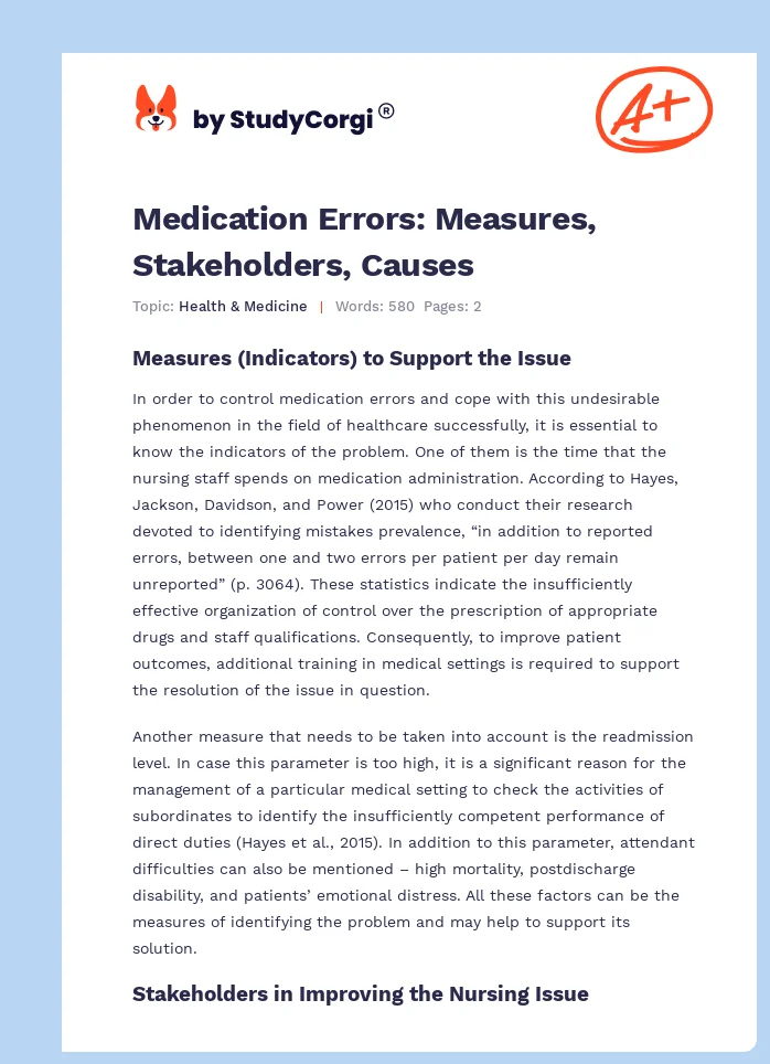 Medication Errors: Measures, Stakeholders, Causes. Page 1