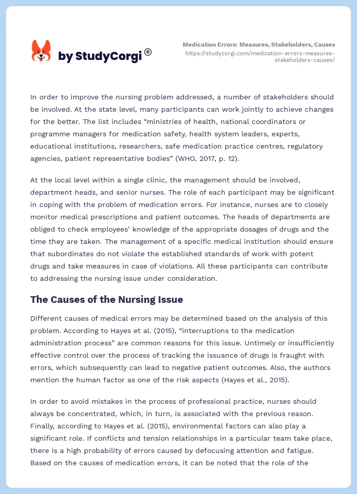Medication Errors: Measures, Stakeholders, Causes. Page 2