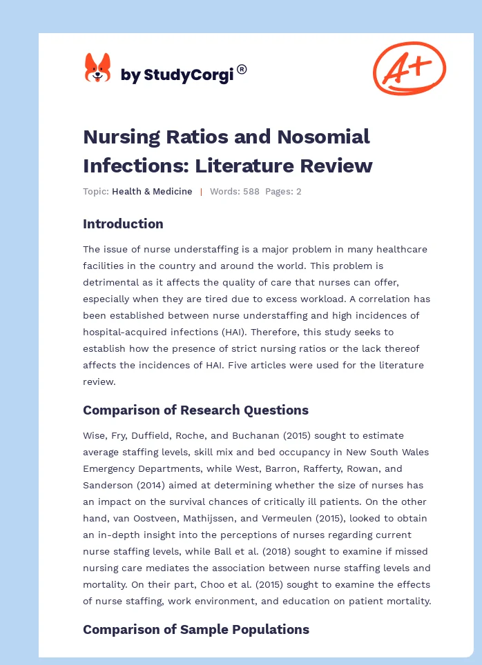 Nursing Ratios and Nosomial Infections: Literature Review. Page 1