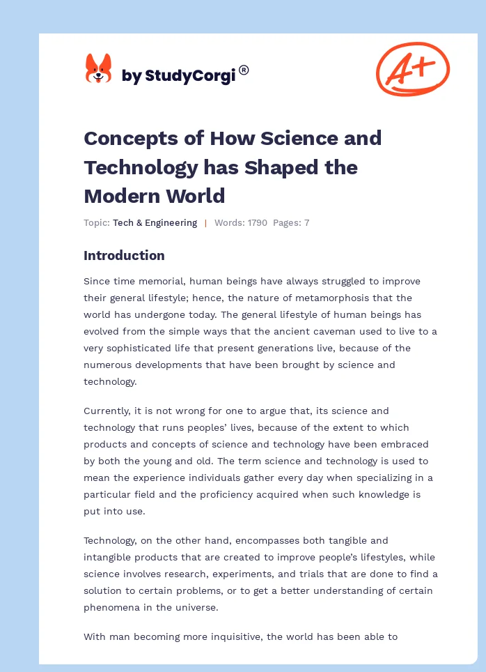 Concepts of How Science and Technology has Shaped the Modern World. Page 1
