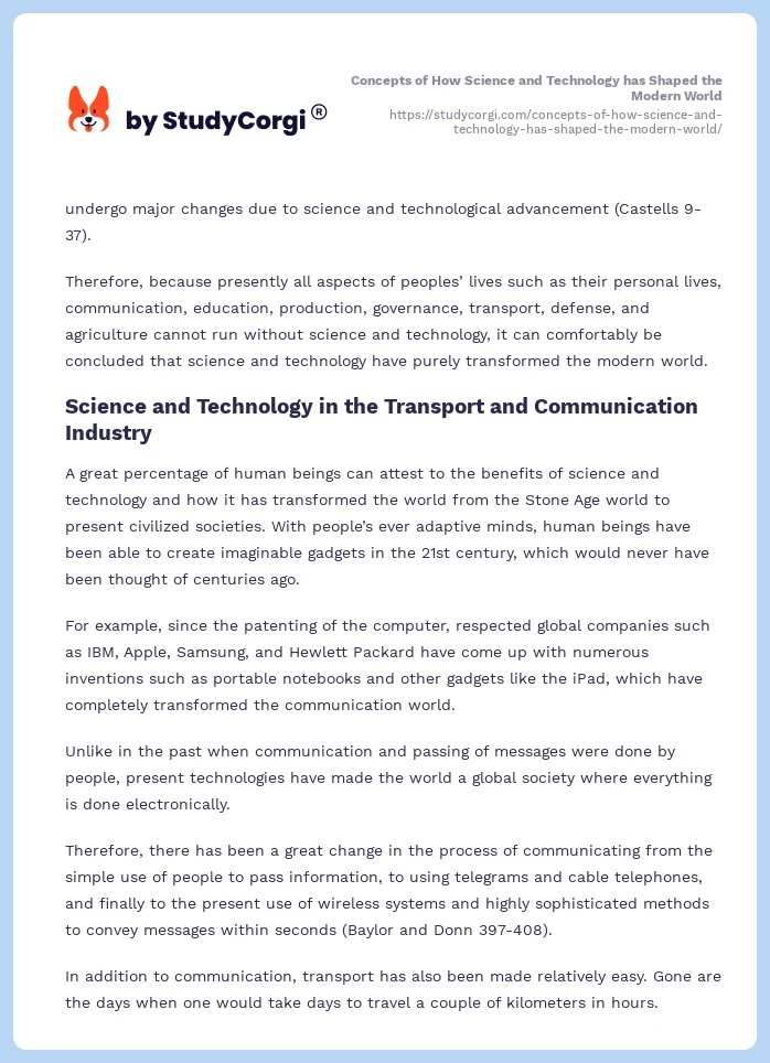 Concepts of How Science and Technology has Shaped the Modern World. Page 2