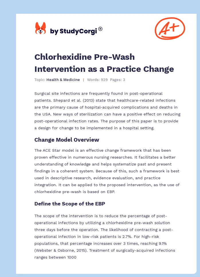 Chlorhexidine Pre-Wash Intervention as a Practice Change. Page 1