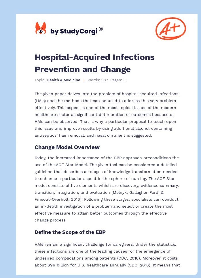 Hospital-Acquired Infections Prevention and Change. Page 1