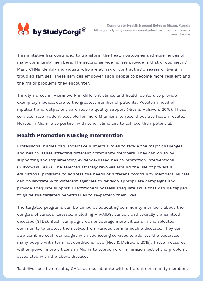Community Health Nursing Roles in Miami, Florida. Page 2