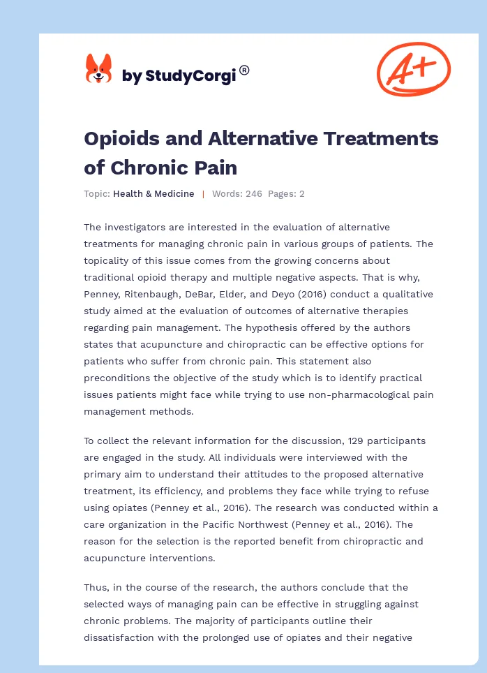 Opioids and Alternative Treatments of Chronic Pain. Page 1