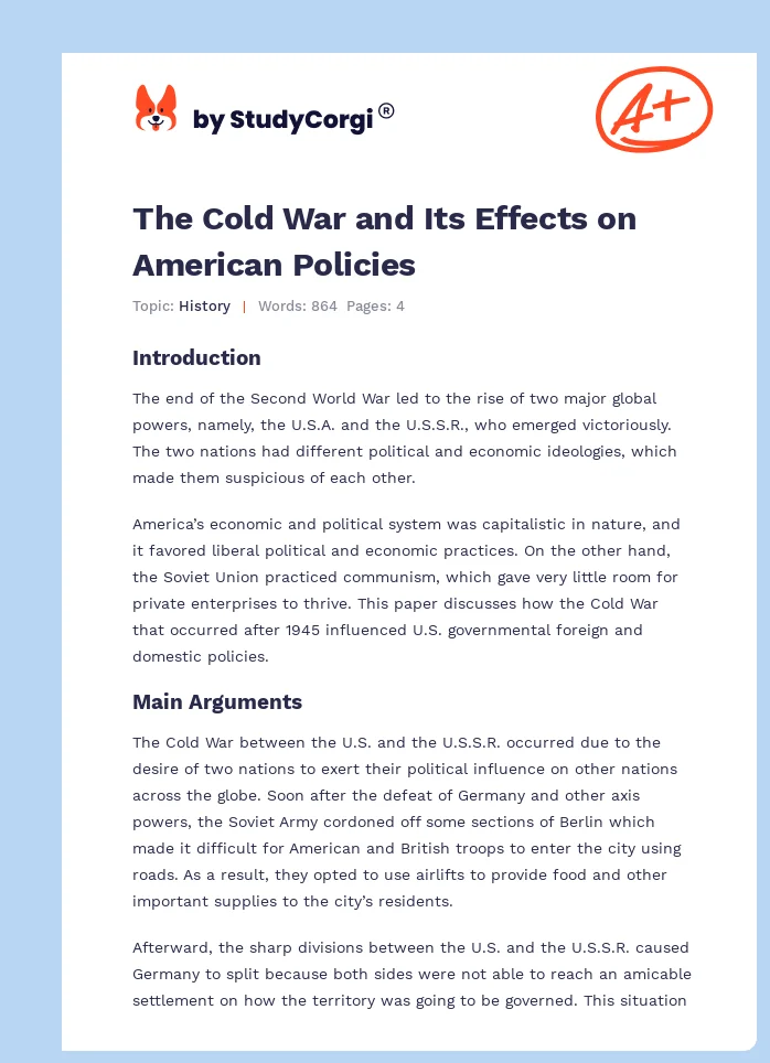 The Cold War and Its Effects on American Policies. Page 1