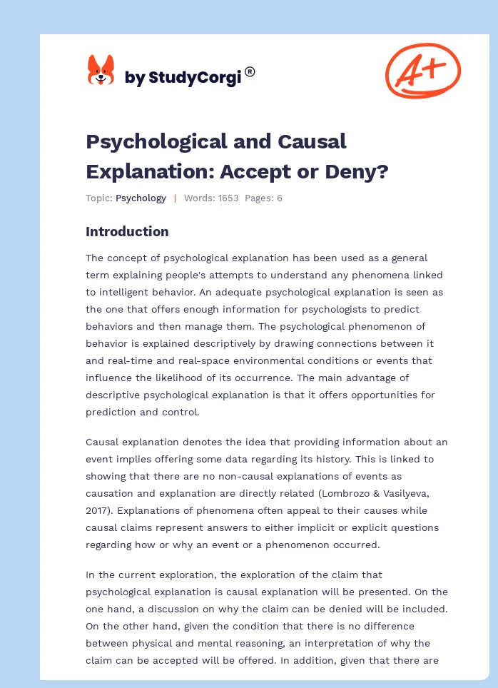 Psychological and Causal Explanation: Accept or Deny?. Page 1