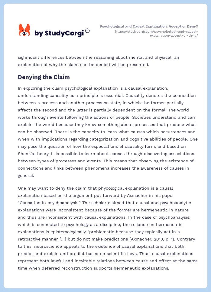 Psychological and Causal Explanation: Accept or Deny?. Page 2