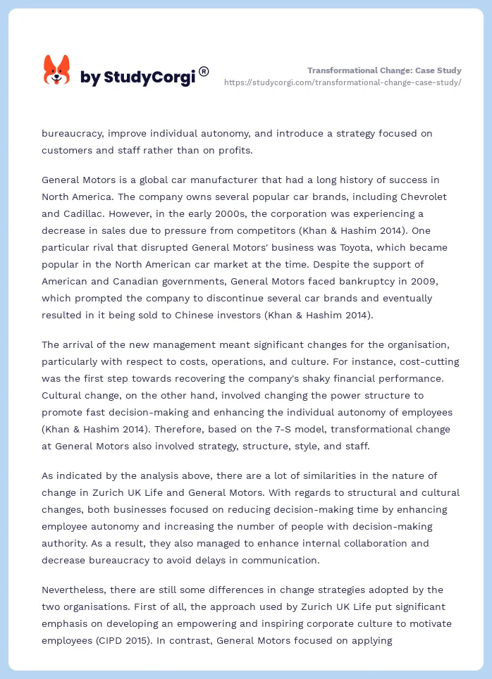 Transformational Change: Case Study. Page 2