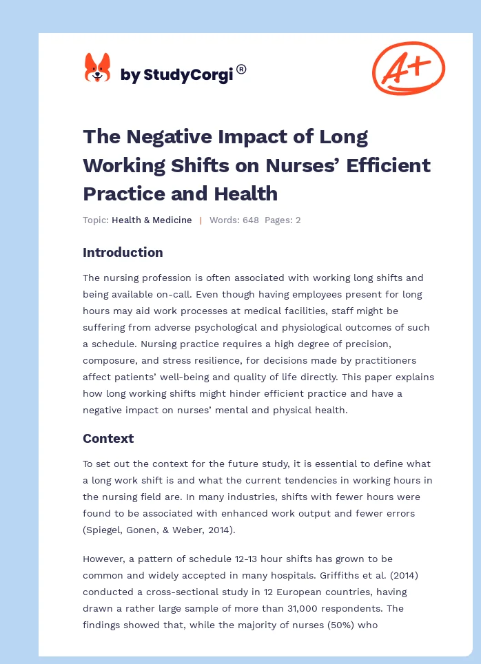 The Negative Impact of Long Working Shifts on Nurses’ Efficient Practice and Health. Page 1