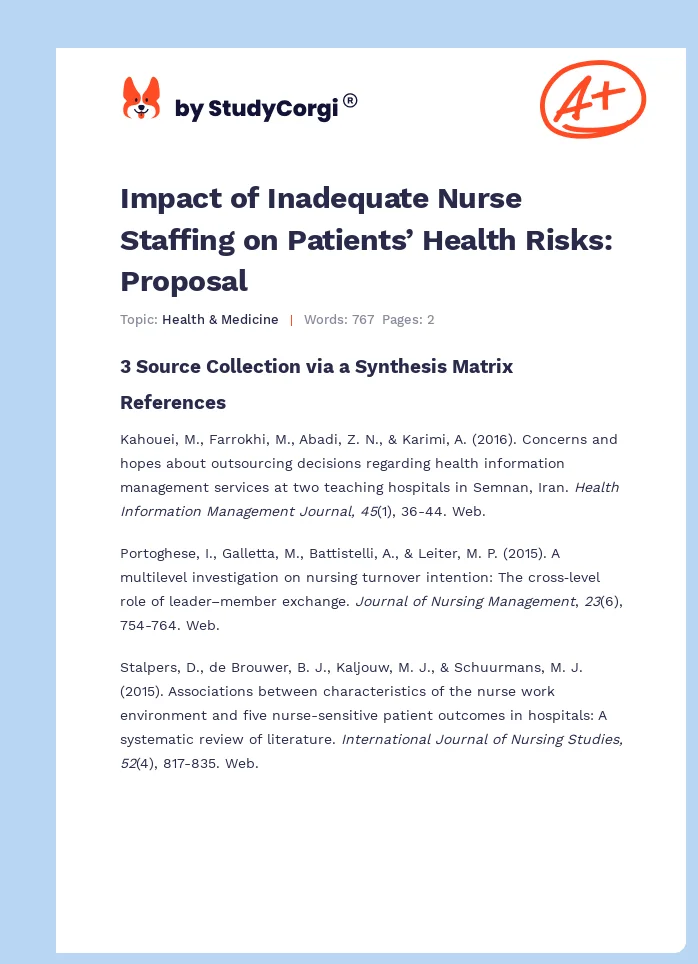 Impact of Inadequate Nurse Staffing on Patients’ Health Risks: Proposal. Page 1