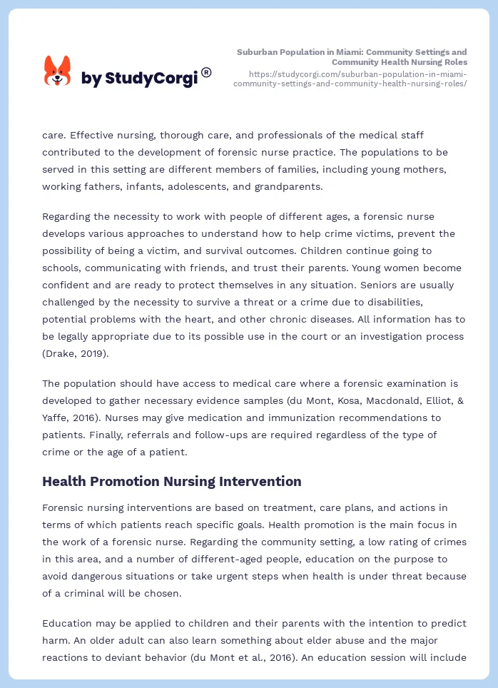 Suburban Population in Miami: Community Settings and Community Health Nursing Roles. Page 2