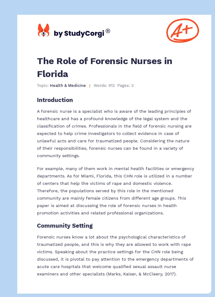 The Role of Forensic Nurses in Florida. Page 1