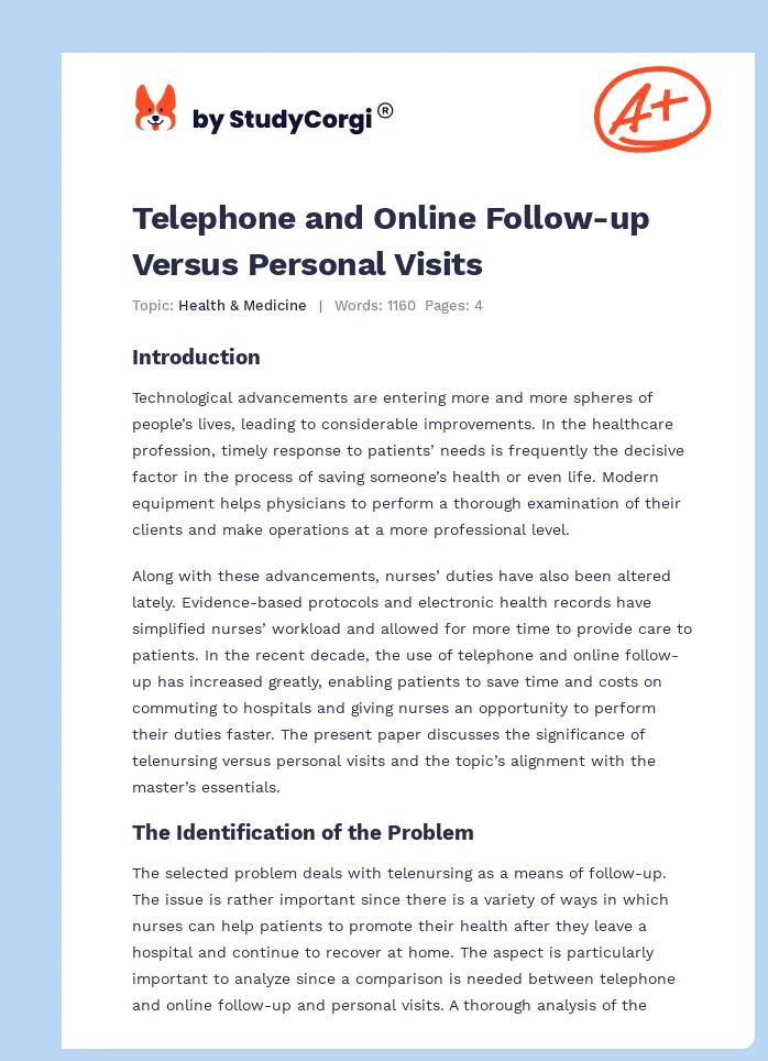 Telephone and Online Follow-up Versus Personal Visits. Page 1