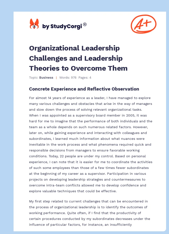 Organizational Leadership Challenges and Leadership Theories to Overcome Them. Page 1