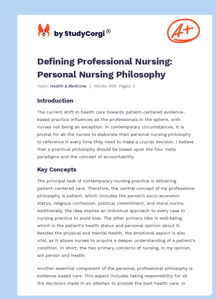 Defining Professional Nursing: Personal Nursing Philosophy. Page 1
