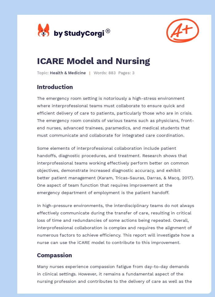 ICARE Model and Nursing. Page 1