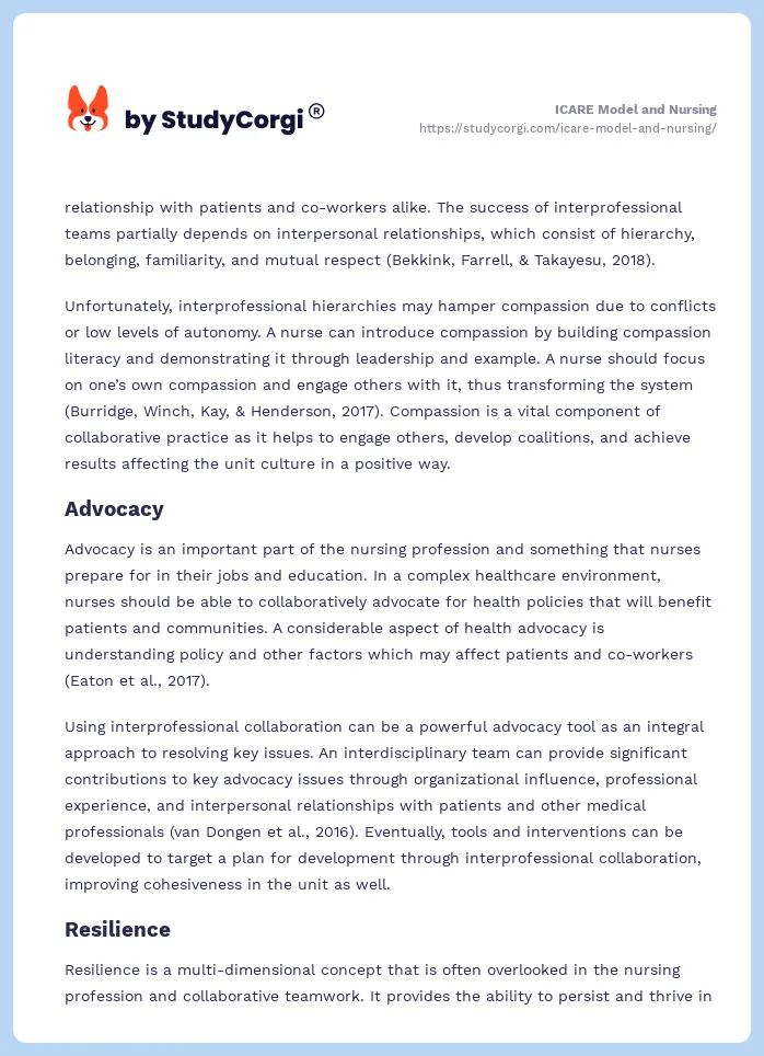 ICARE Model and Nursing. Page 2