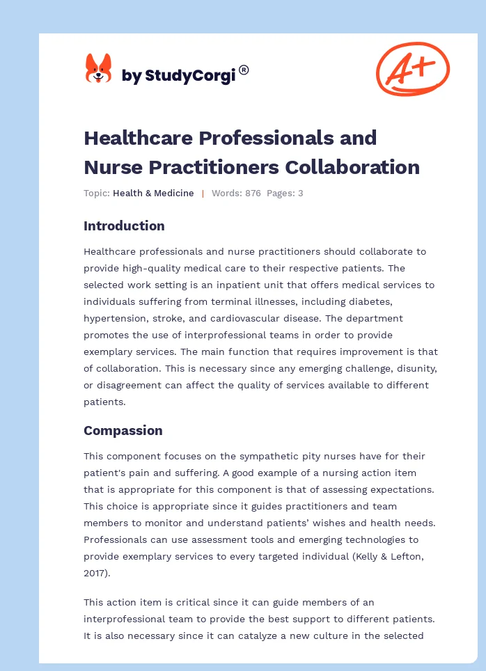 Healthcare Professionals and Nurse Practitioners Collaboration. Page 1