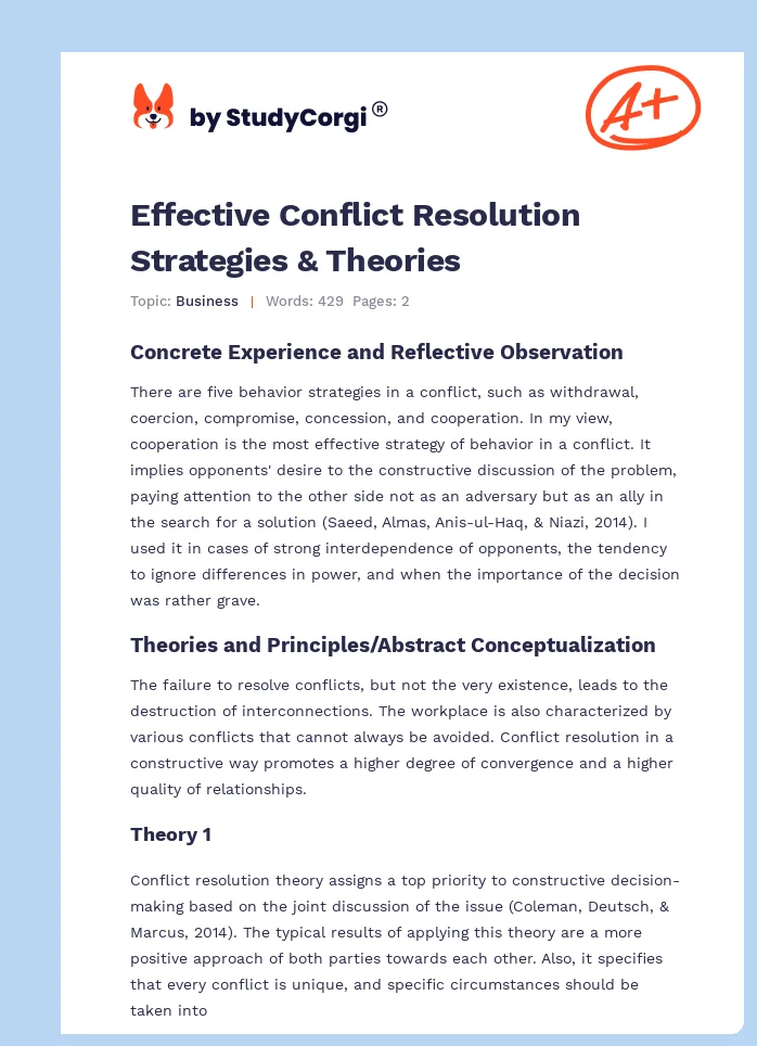 Effective Conflict Resolution Strategies & Theories. Page 1