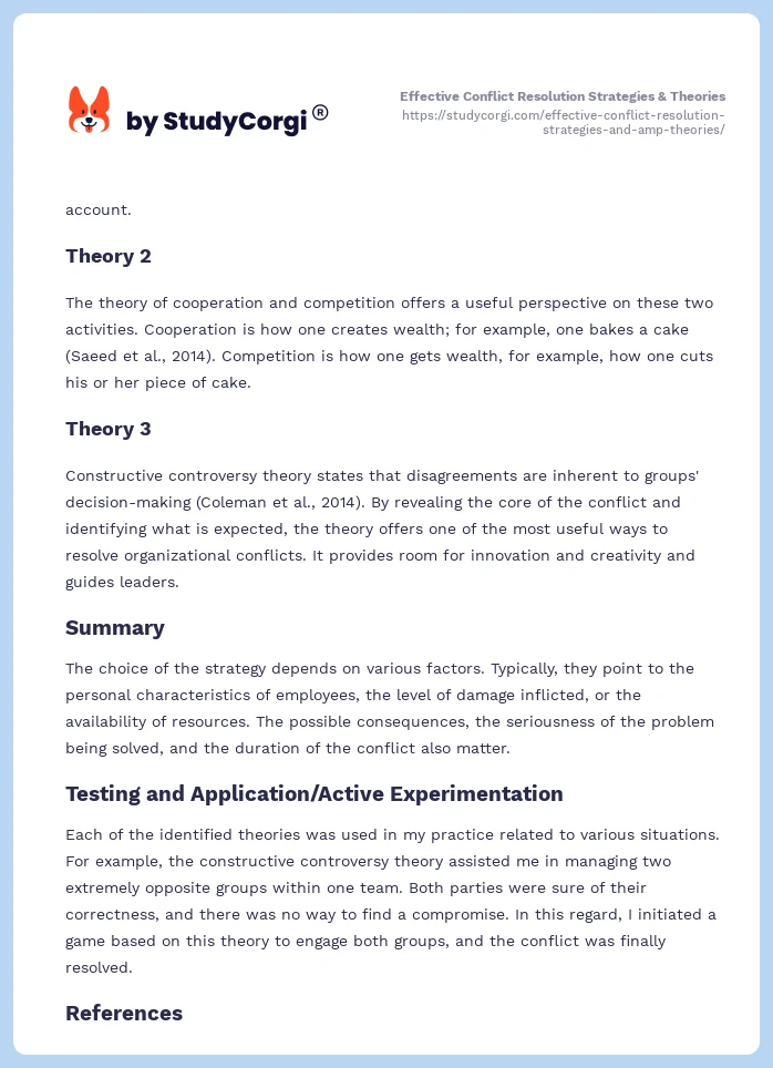 Effective Conflict Resolution Strategies & Theories. Page 2