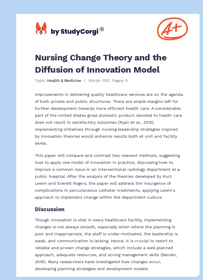 Nursing Change Theory and the Diffusion of Innovation Model. Page 1
