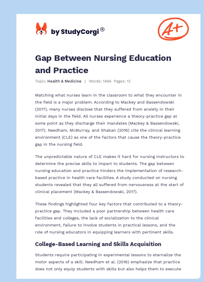 Gap Between Nursing Education and Practice. Page 1