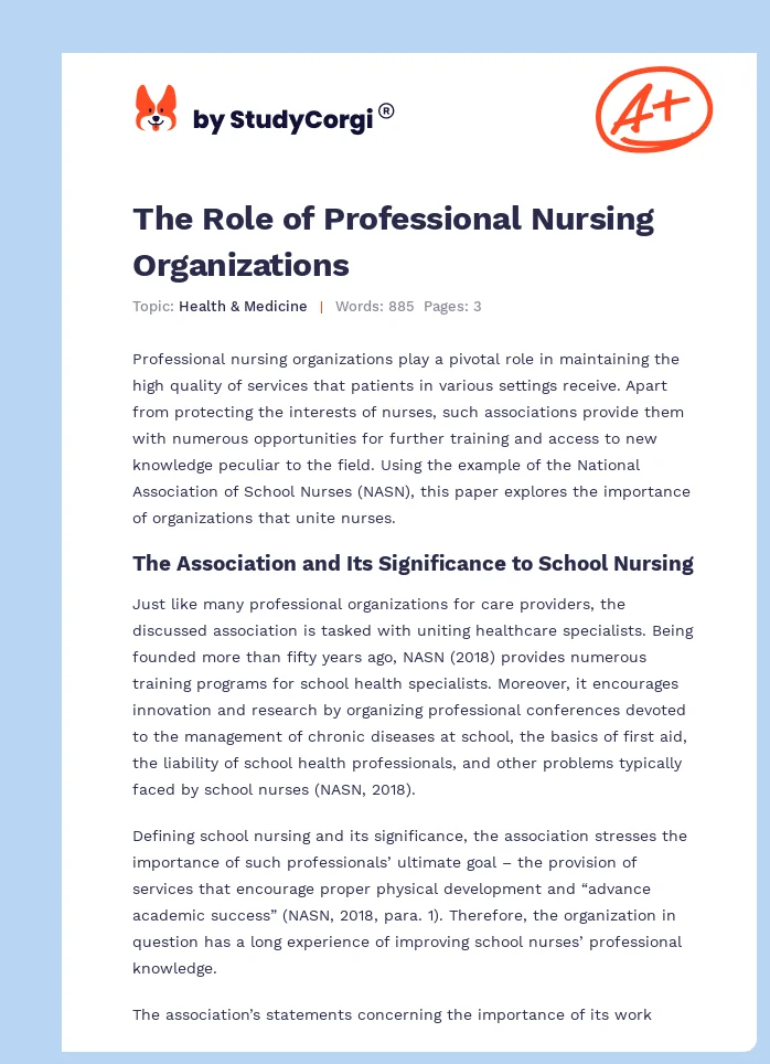 The Role of Professional Nursing Organizations. Page 1