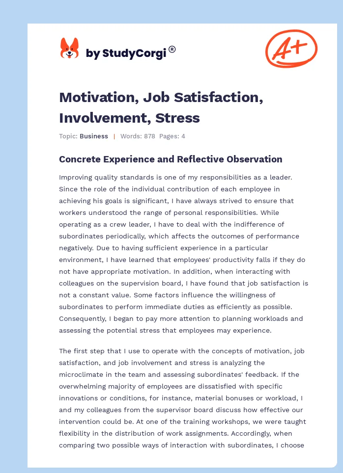 Motivation, Job Satisfaction, Involvement, Stress. Page 1