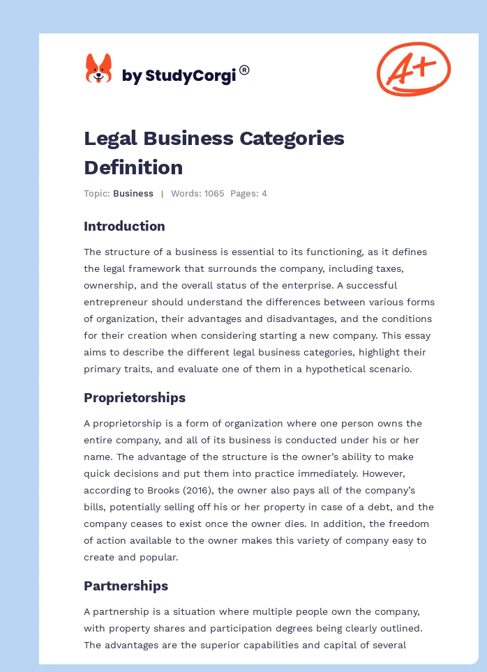Legal Business Categories Definition. Page 1