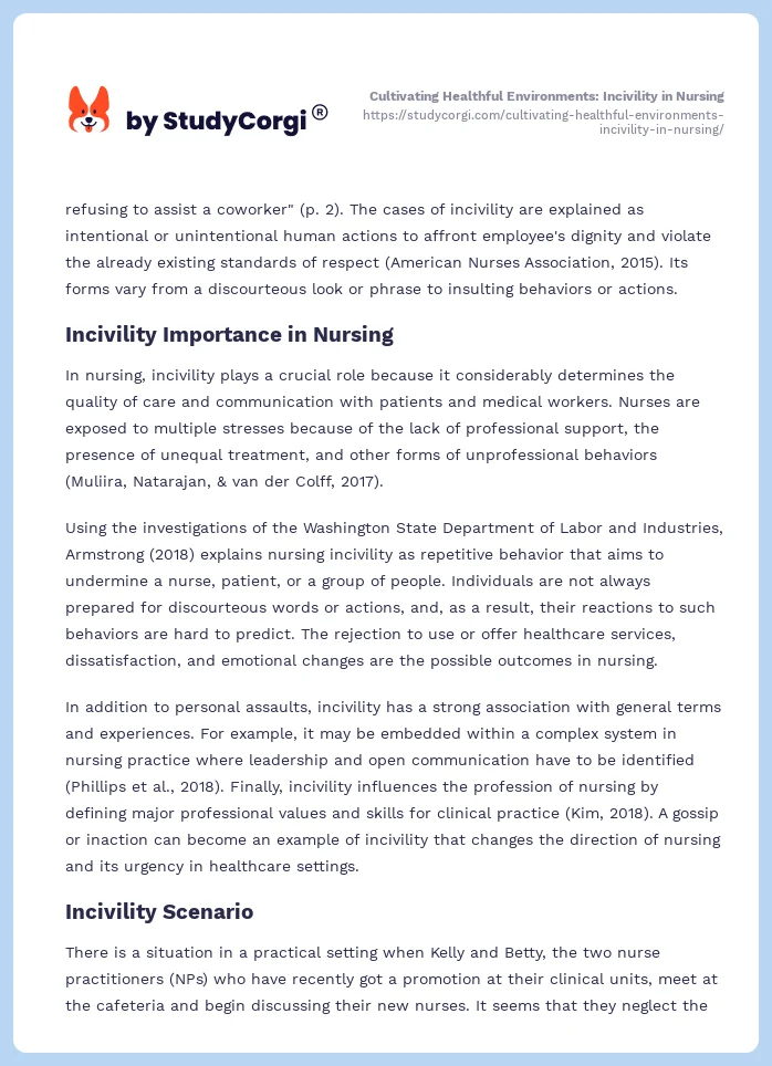 Cultivating Healthful Environments: Incivility in Nursing. Page 2