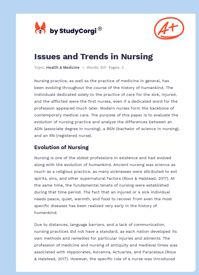 Issues and Trends in Nursing. Page 1