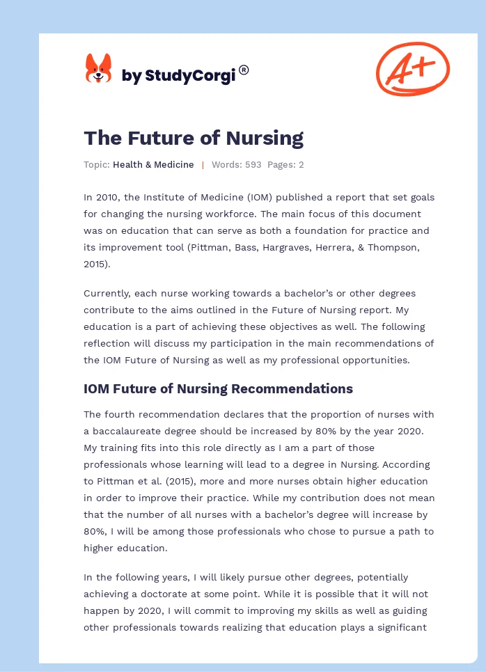 The Future of Nursing. Page 1