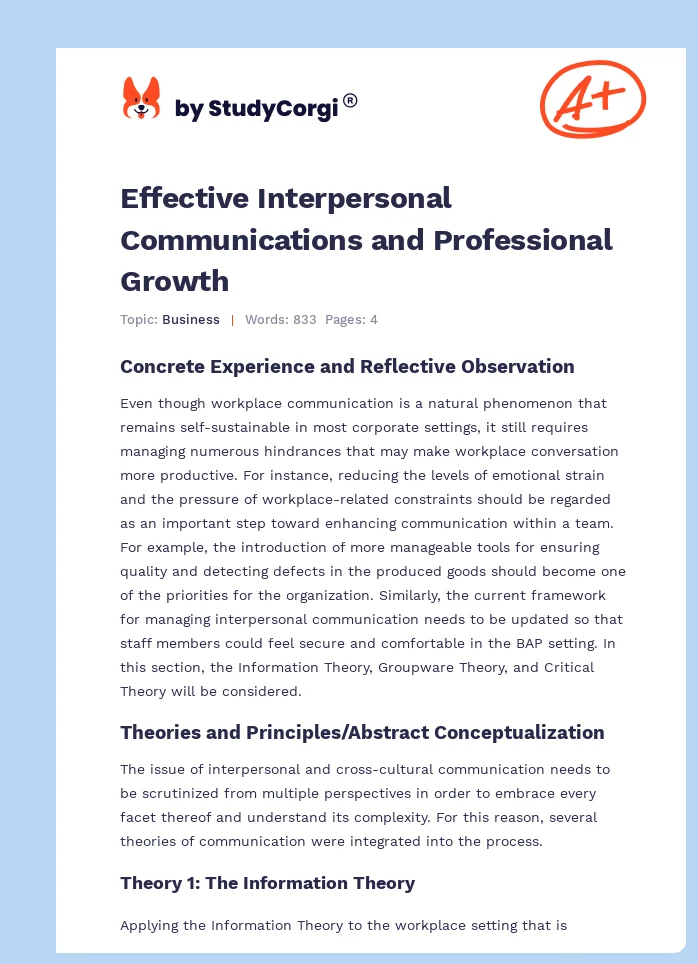 Effective Interpersonal Communications and Professional Growth. Page 1