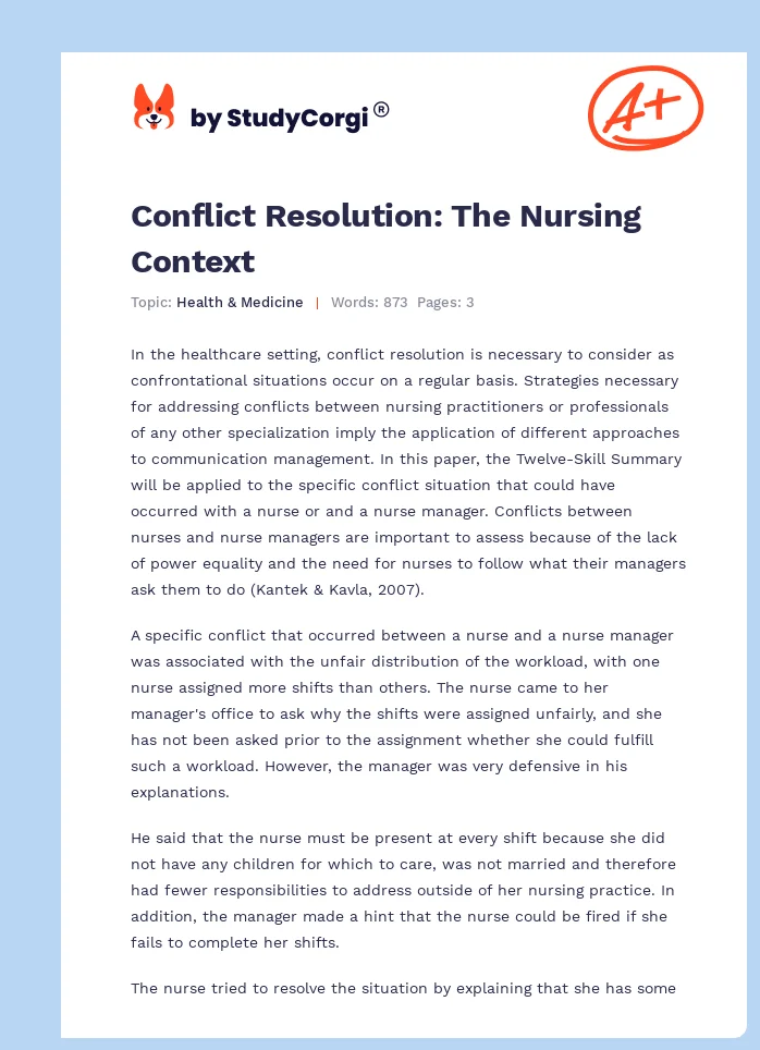 Conflict Resolution: The Nursing Context. Page 1