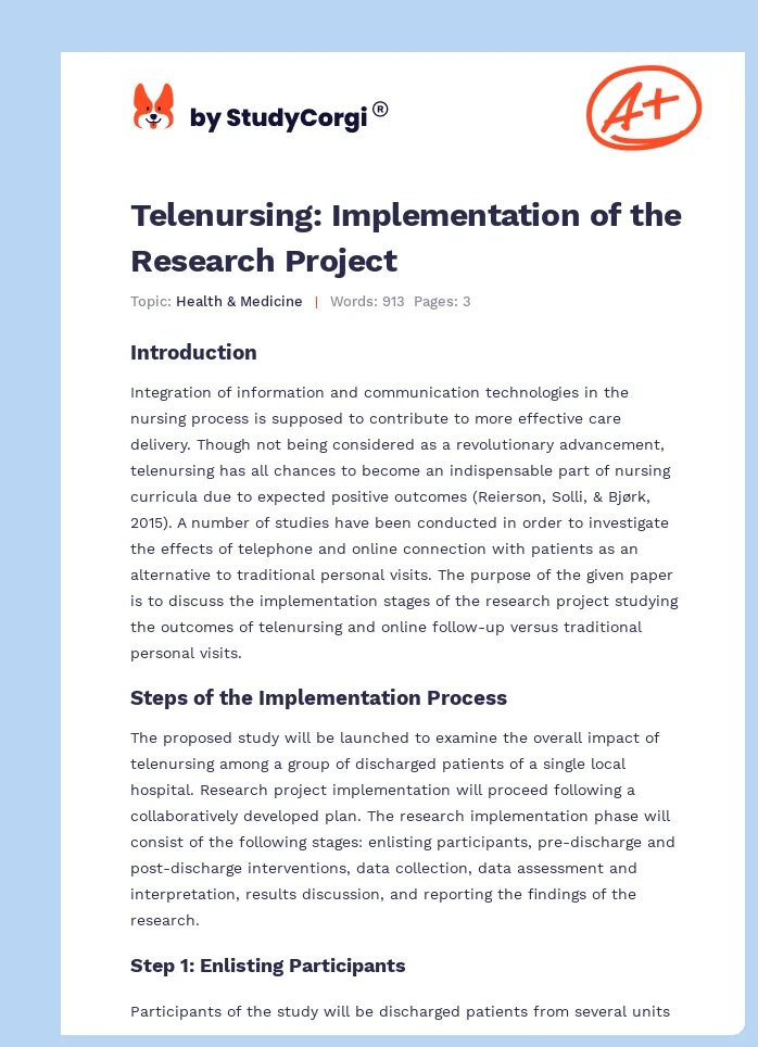 Telenursing: Implementation of the Research Project. Page 1